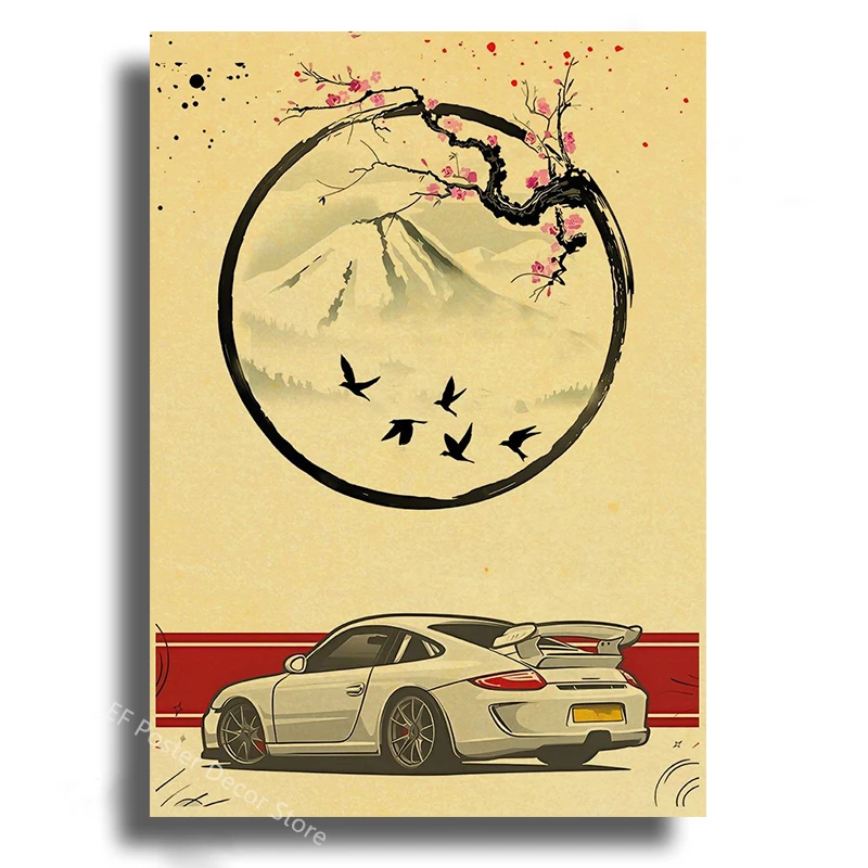 Plakat z japońskim samochodem JDM w stylu samurai Czekolada