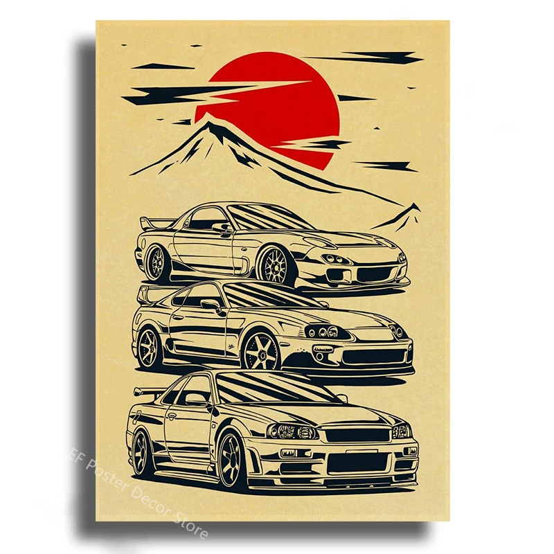 Plakat z japońskim samochodem JDM w stylu samurai Granatowy