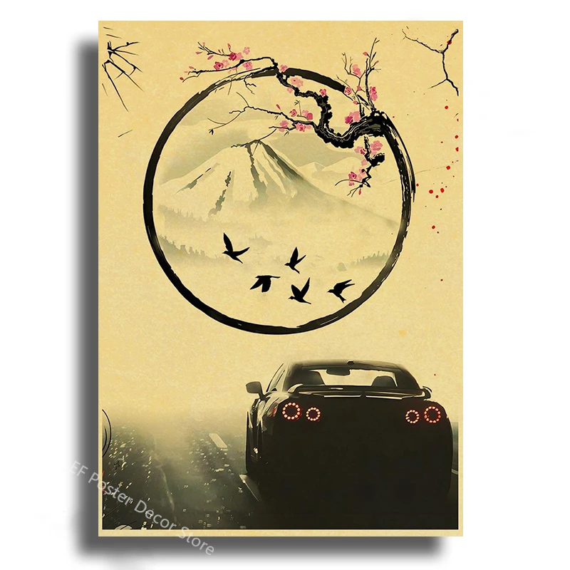 Plakat z japońskim samochodem JDM w stylu samurai Różowy