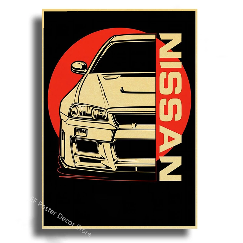 Plakat z japońskim samochodem JDM w stylu samurai Zielony
