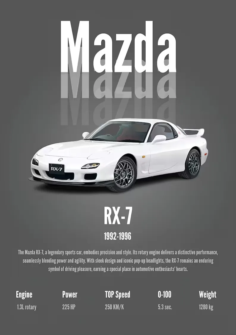 Plakat japoński samochód sportowy minimalistyczny Burgundia