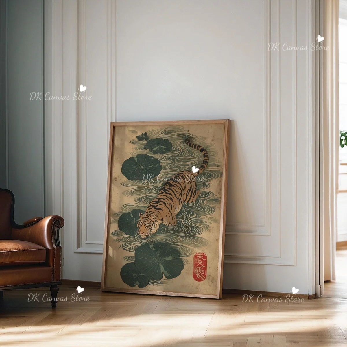 Plakat japoński tygrys i kot - Japandi vintage Wzór 7