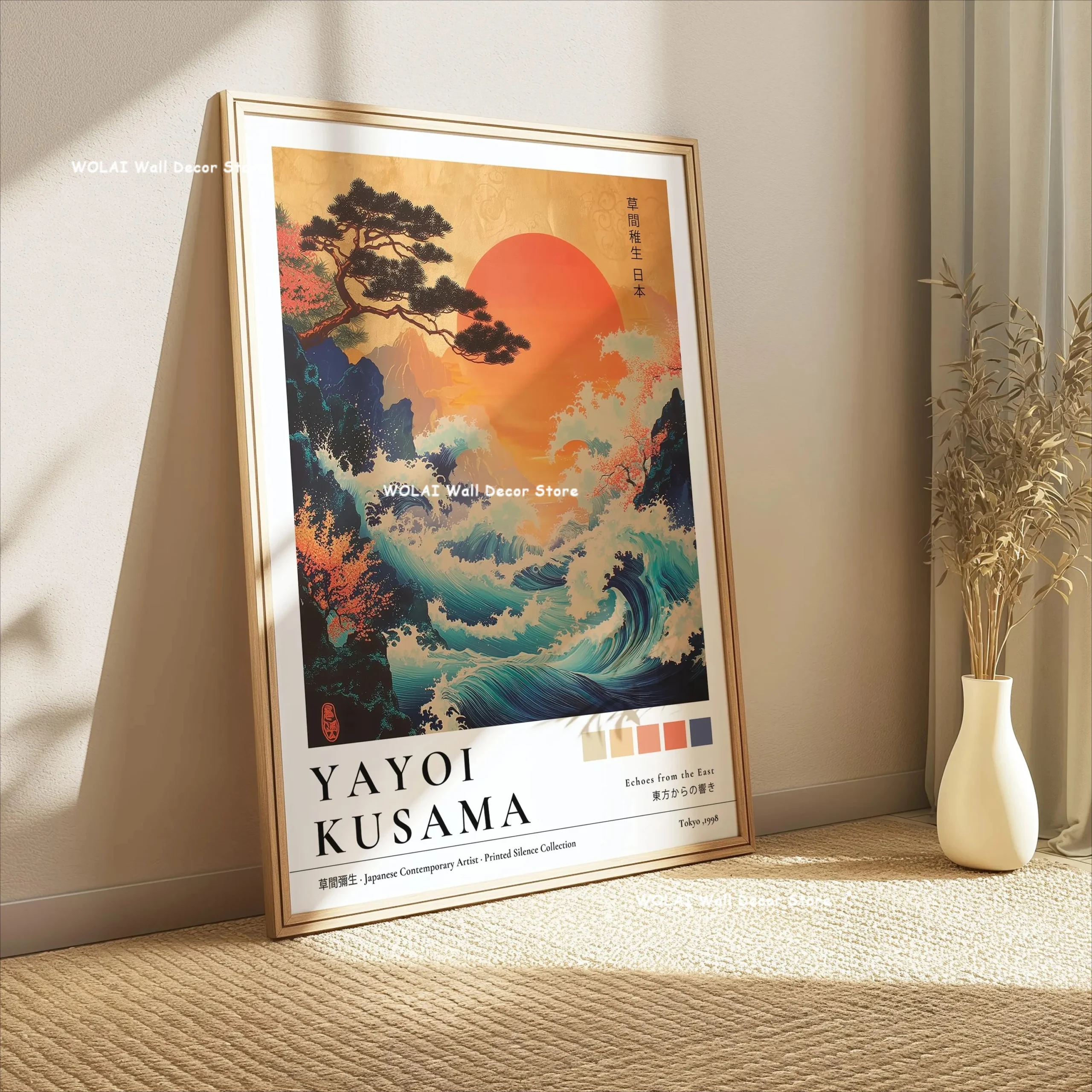 Plakat japoński w stylu Yayoi Kusamy - rafa koralowa i góra Fudżi Wzór 1