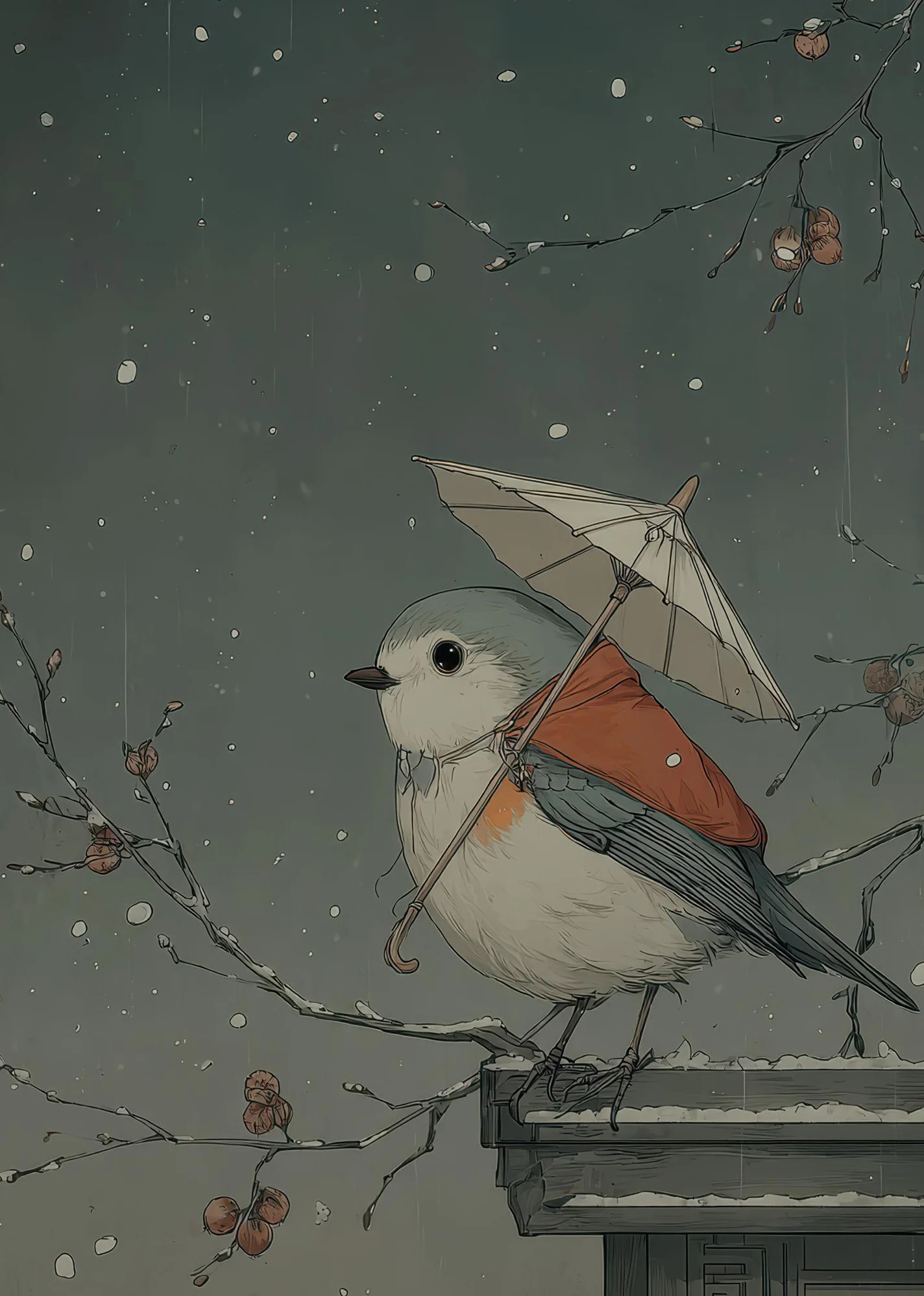 Japoński żuraw i sowa - ilustracja natury żółty