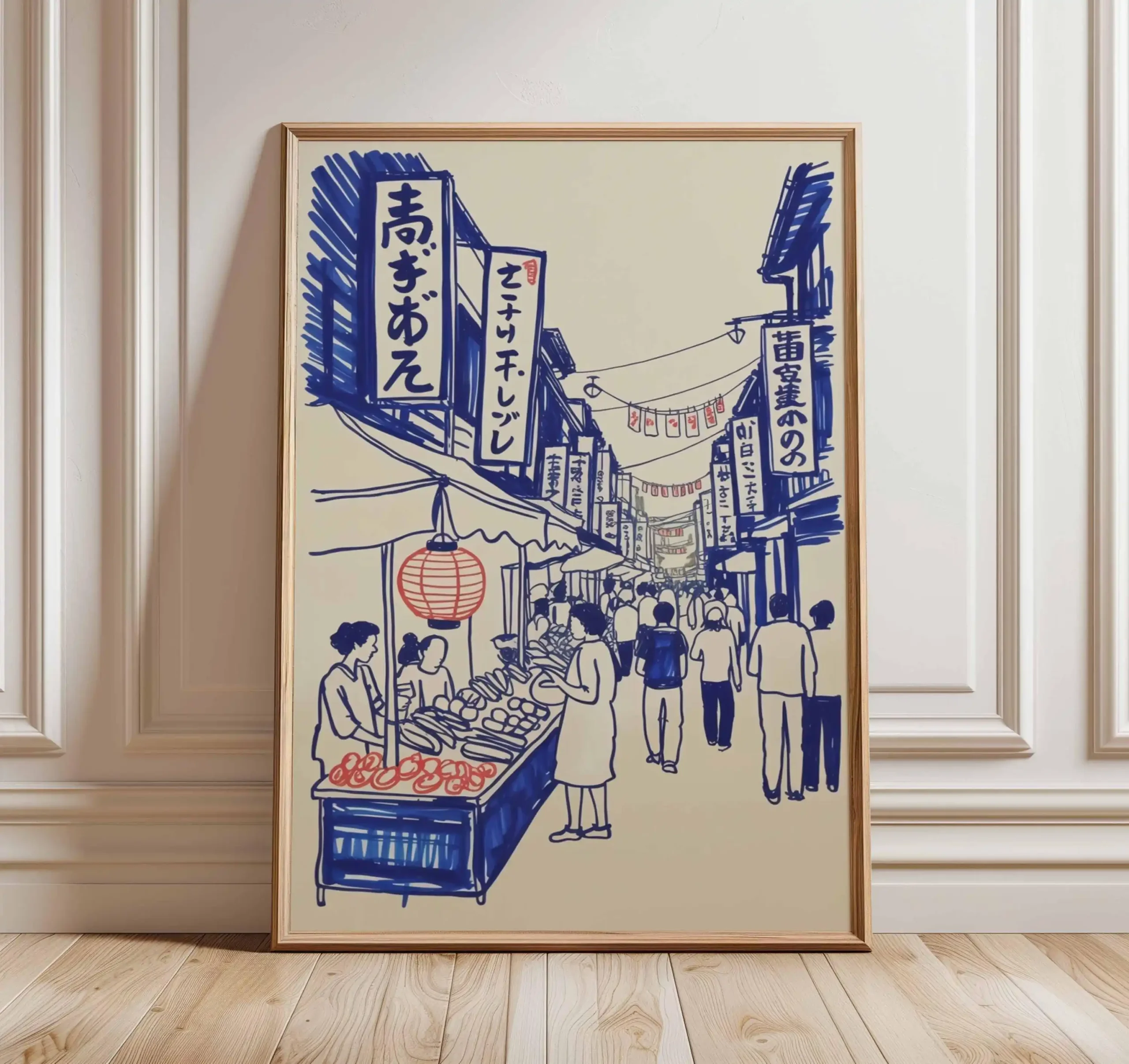 Plakat japoński żuraw ukiyo-e z czerwonym słońcem Biały