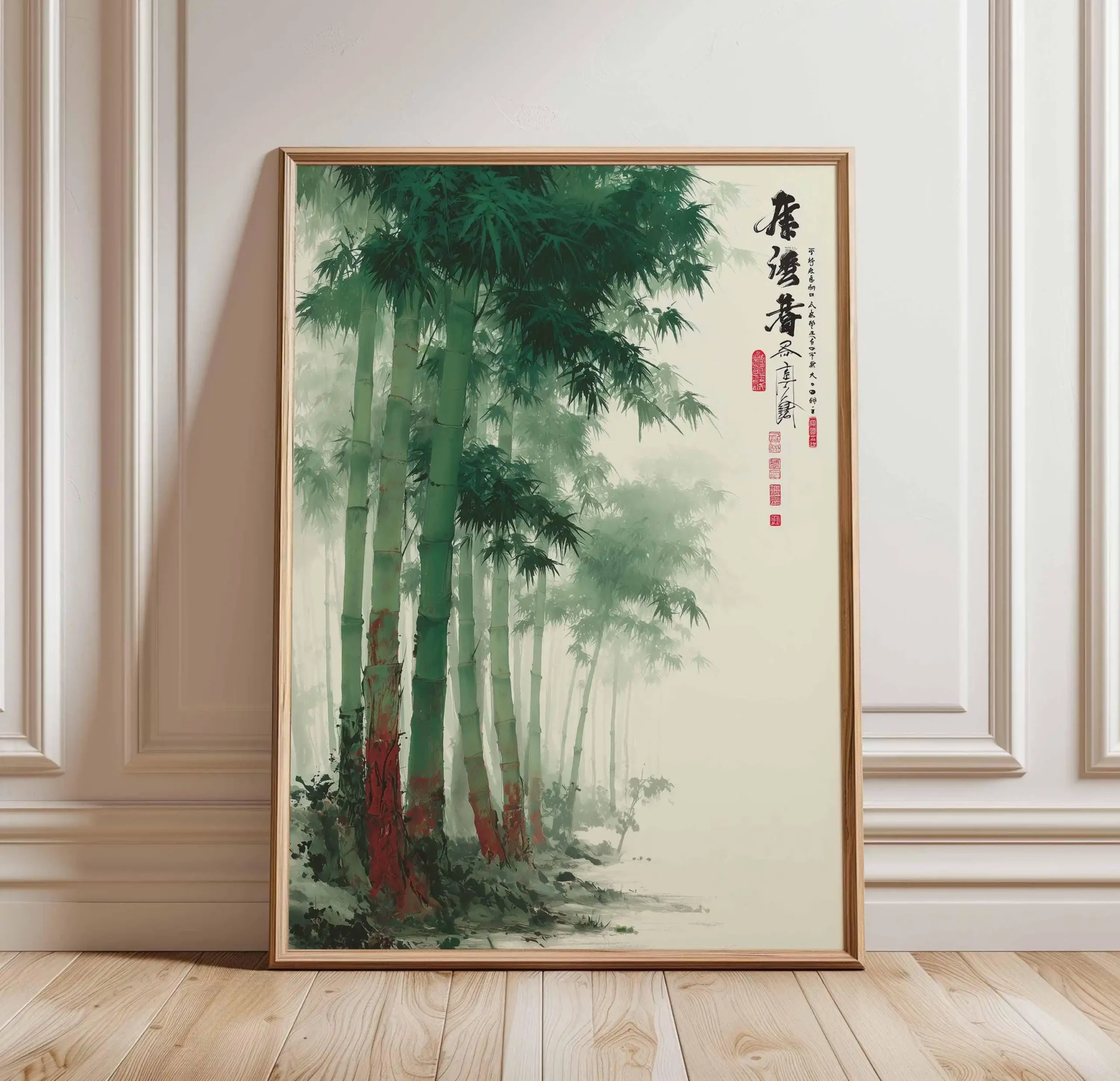 Plakat japoński żuraw ukiyo-e z czerwonym słońcem Burgundia
