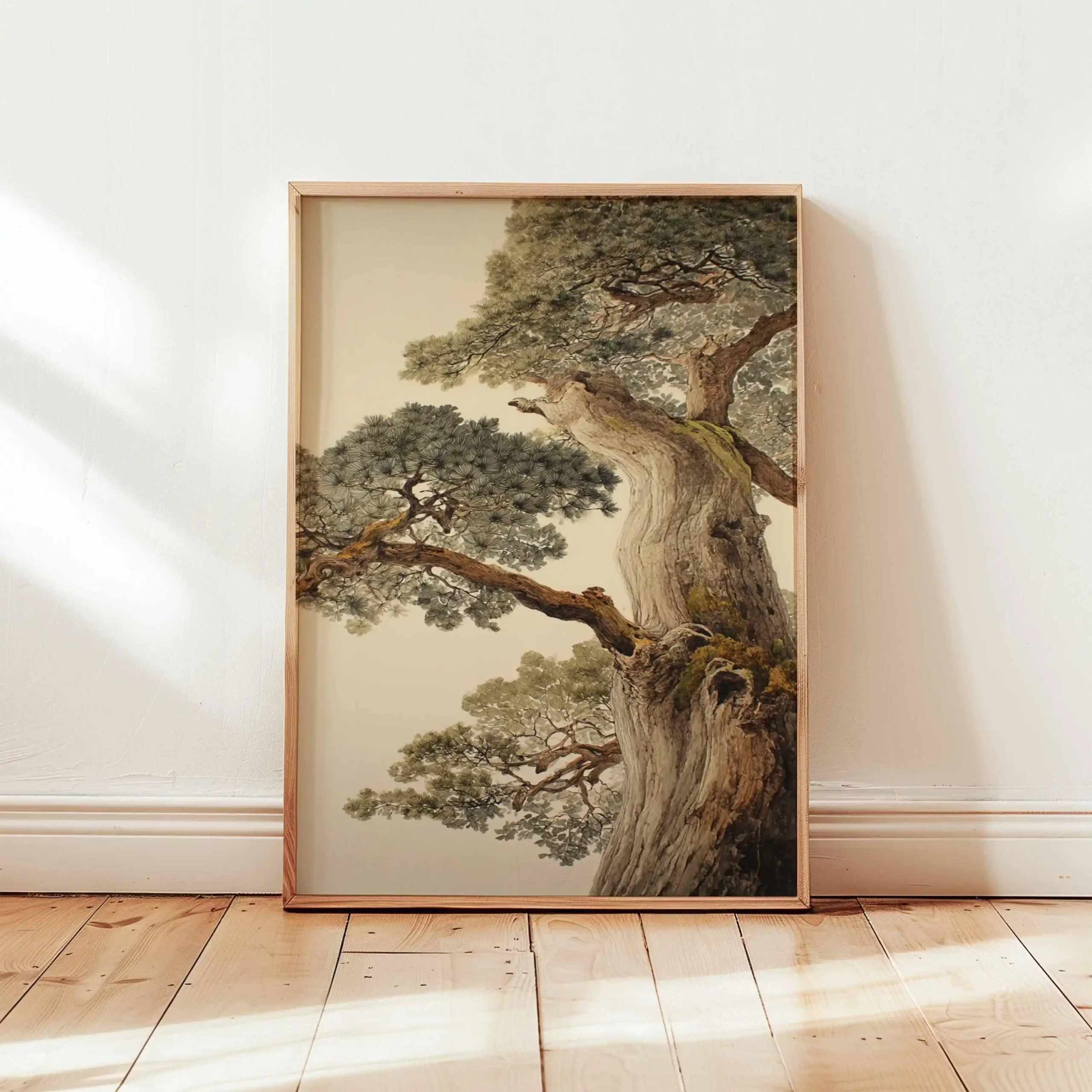 Plakat japoński żuraw ukiyo-e z czerwonym słońcem Czerwony