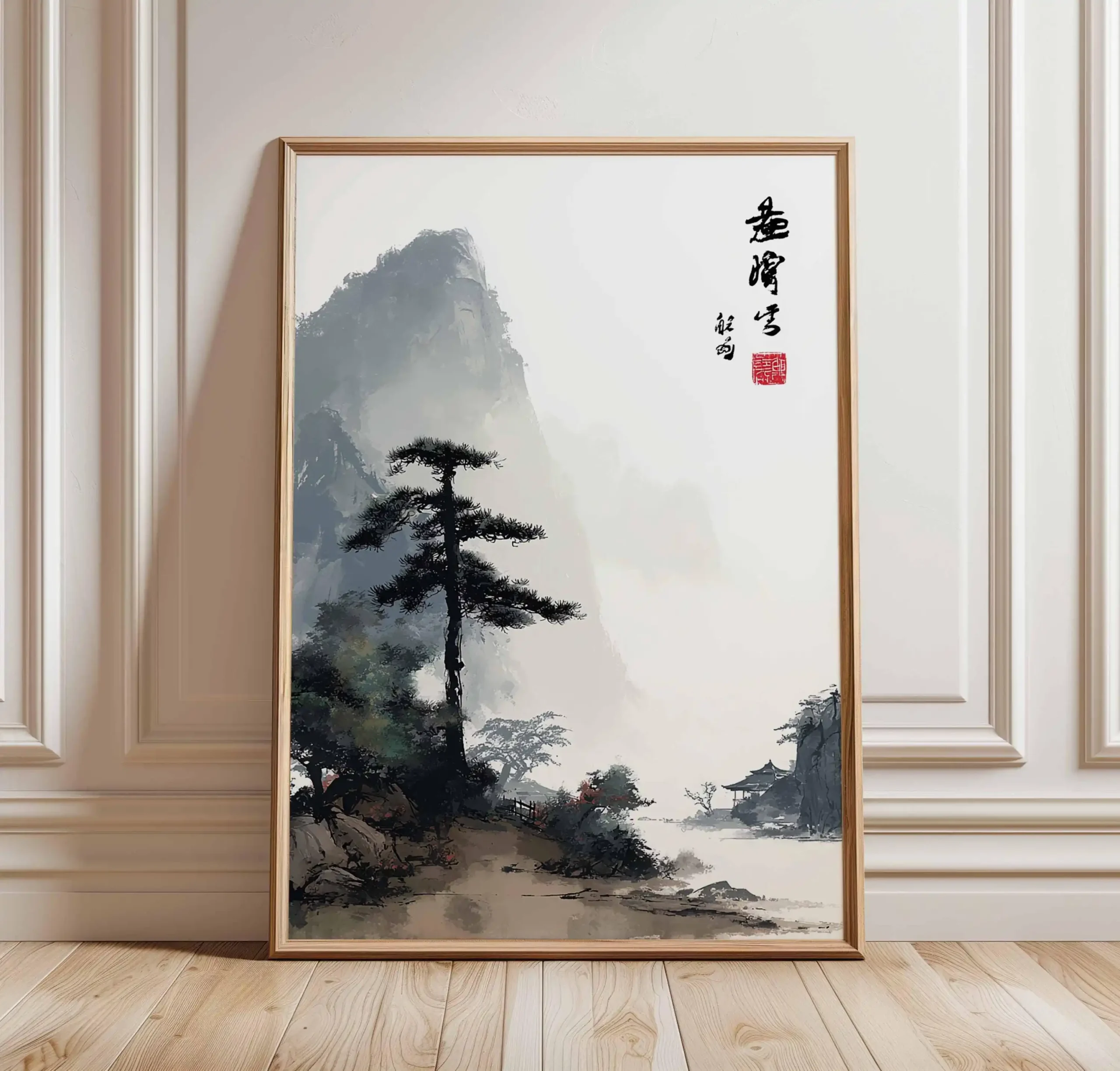 Plakat japoński żuraw ukiyo-e z czerwonym słońcem Fioletowy/фиолетовый