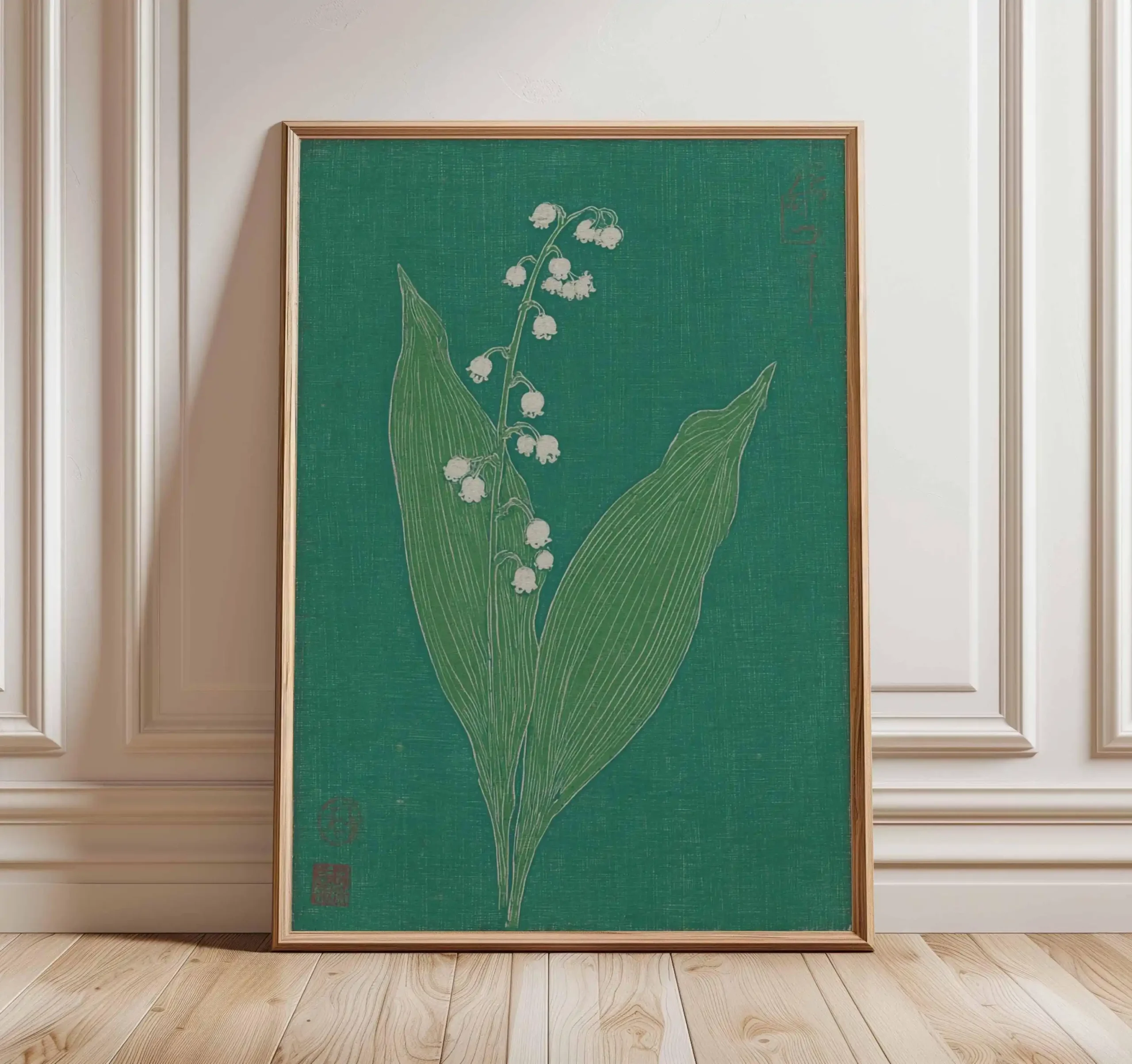 Plakat japoński żuraw ukiyo-e z czerwonym słońcem śliwka