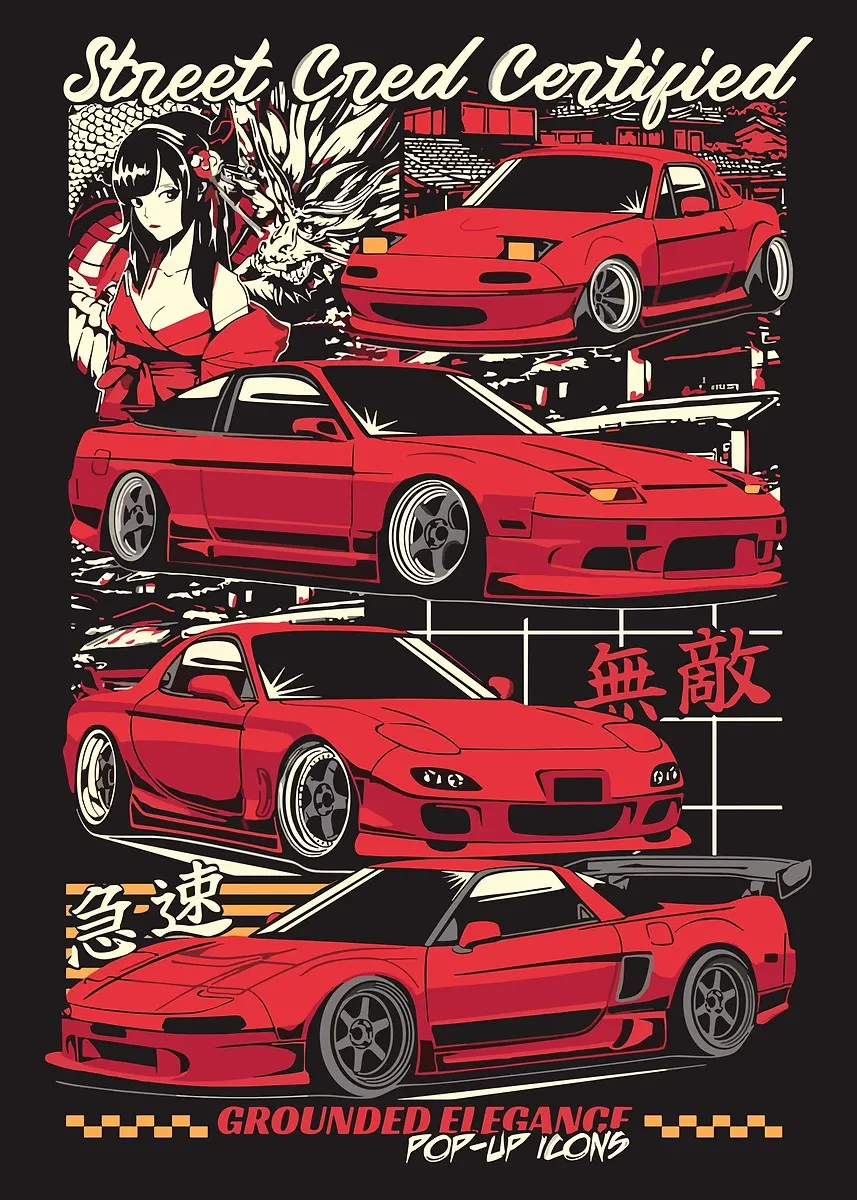 Plakat japońskie samochody lat 80. Zielony