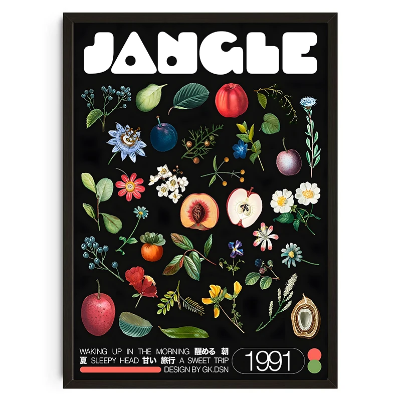 Plakat japońskie róże i owoce - mid century Jasny