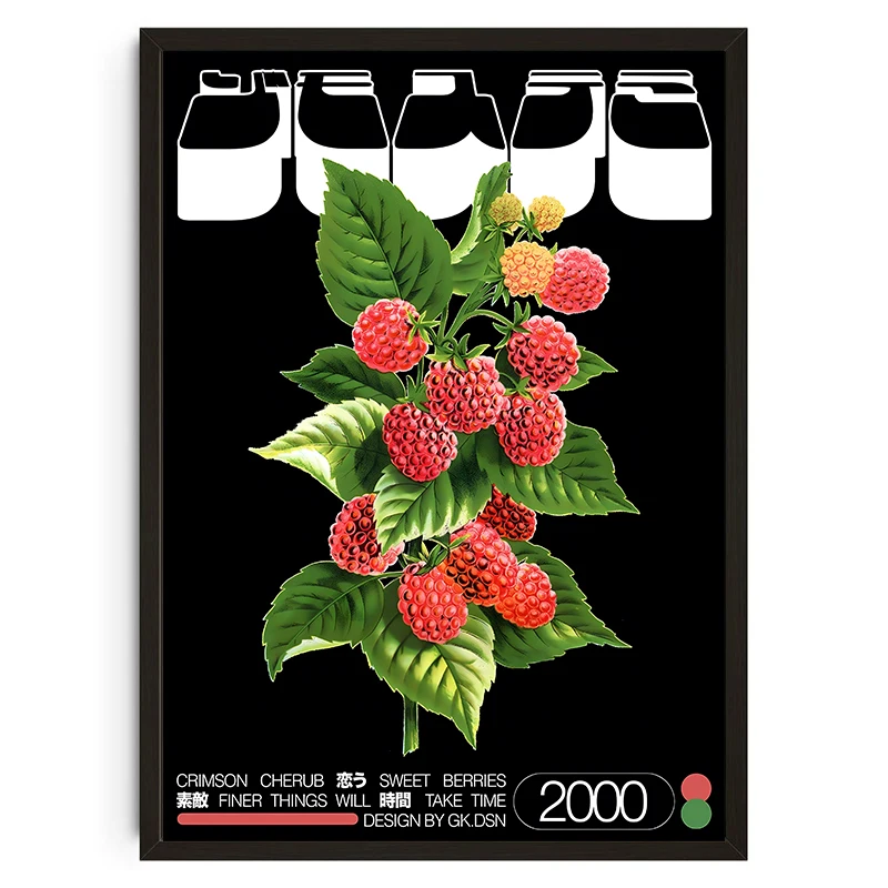 Plakat japońskie róże i owoce - mid century Wielo