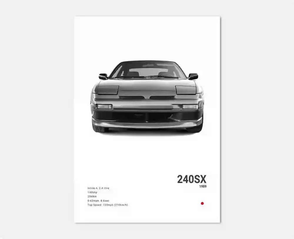 Plakat japońskie samochody JDM Nissan GTR czarno-biały Wzór 1