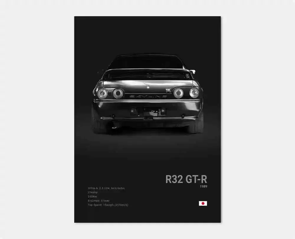 Plakat japońskie samochody JDM Nissan GTR czarno-biały Wzór 3