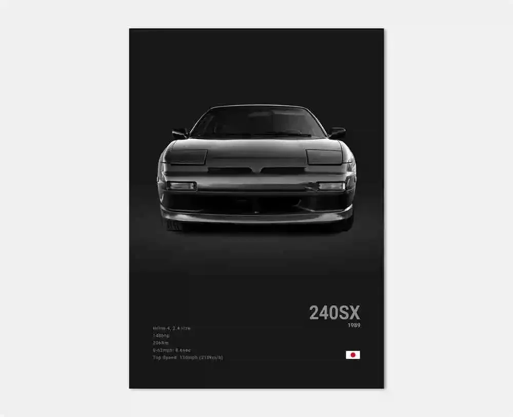 Plakat japońskie samochody JDM Nissan GTR czarno-biały Wzór 4