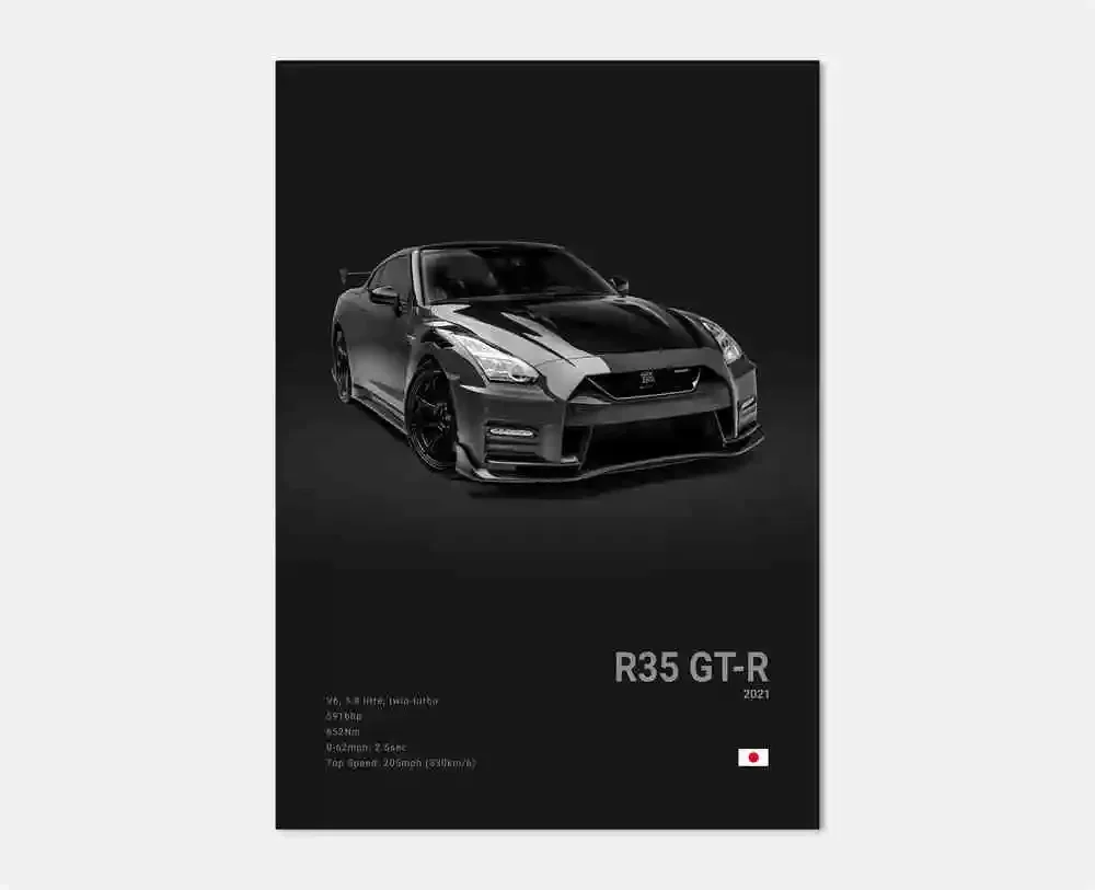 Plakat japońskie samochody JDM Nissan GTR czarno-biały Wzór 7