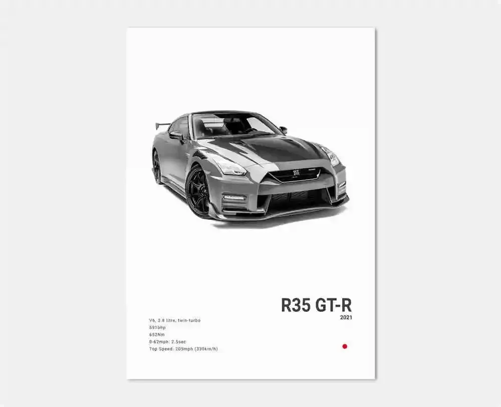 Plakat japońskie samochody JDM Nissan GTR czarno-biały Wzór 8