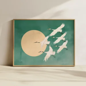 Japońskie żurawie - białe ptaki w stylu japandi Fioletowy
