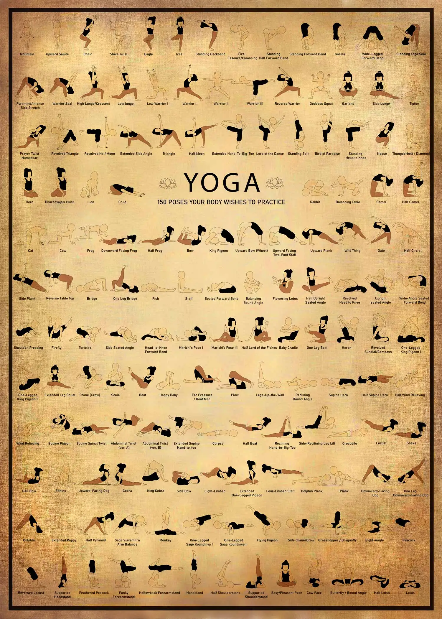 Joga na rano i wieczór - plakat z pozycjami Burgundia