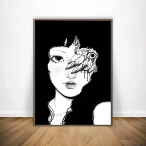Plakat Junji Ito Tomie czarno-biały do pokoju Wzór 1