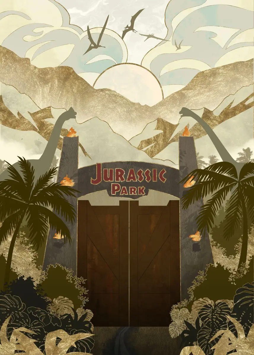 Plakat Jurassic Park retro ilustracja Burgundia