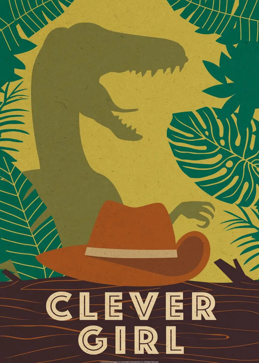Plakat Jurassic Park retro ilustracja Niebieski