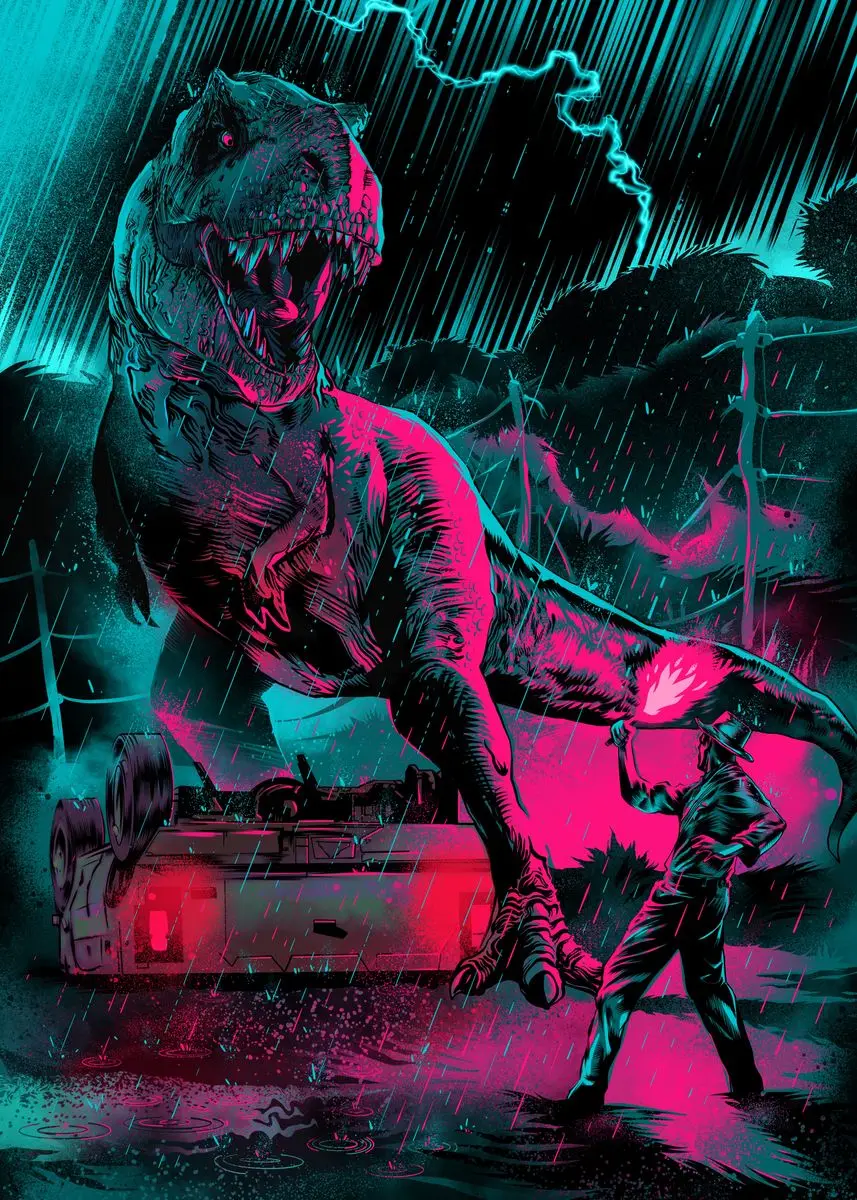 Plakat Jurassic Park retro ilustracja żółty