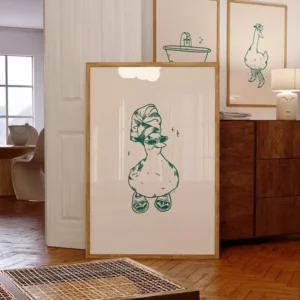 Plakat kaczka w kapciach - zabawna grafika do łazienki Wzór 1