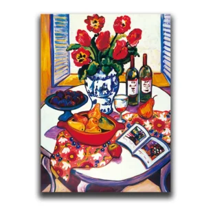 Plakat kaczki i wino w stylu retro Fioletowy