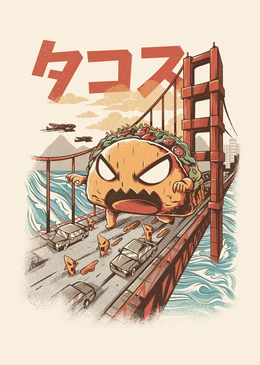 Plakat Kaiju z japońskim jedzeniem do kuchni Wzór 1