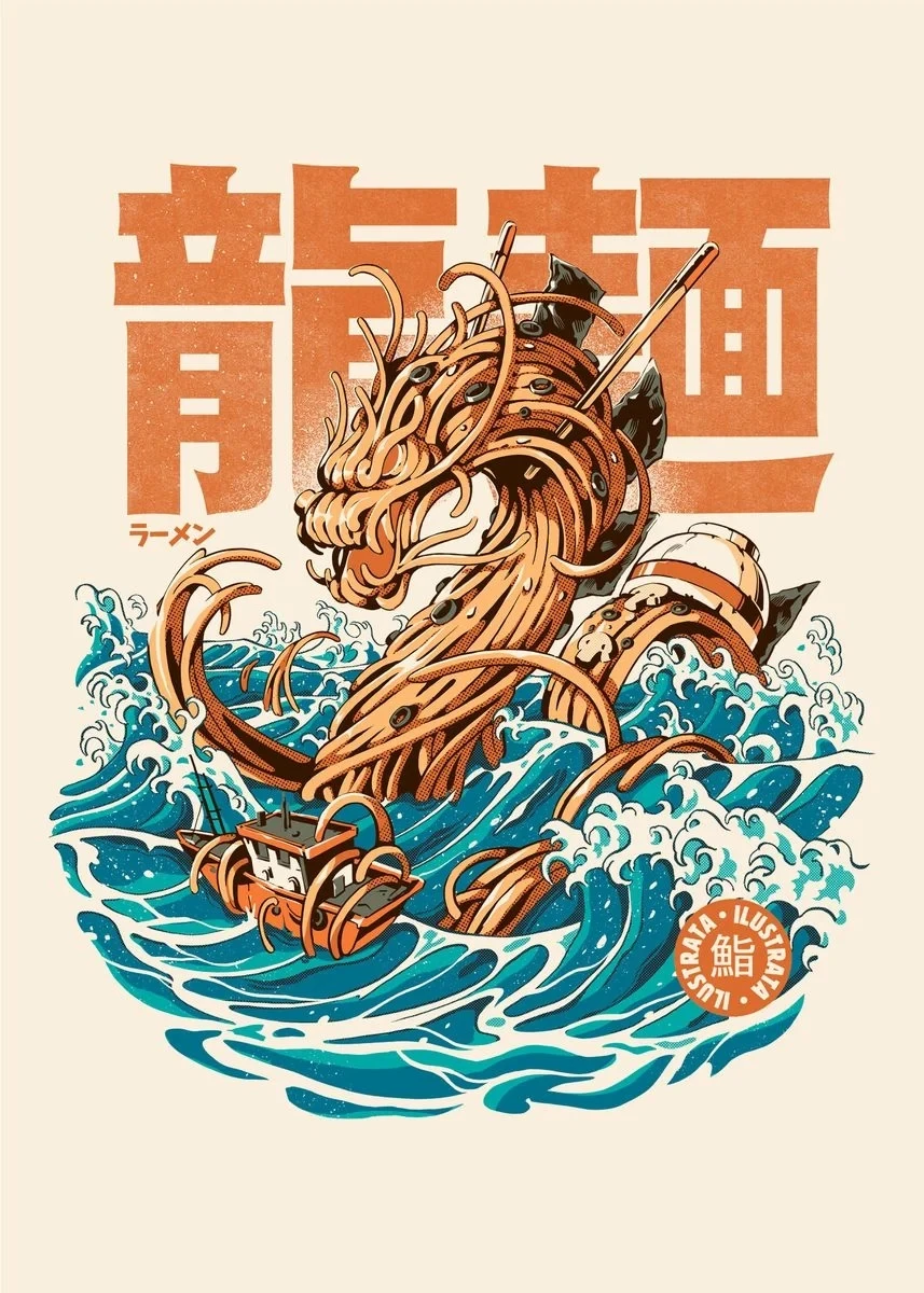 Plakat Kaiju z japońskim jedzeniem do kuchni Wzór 10