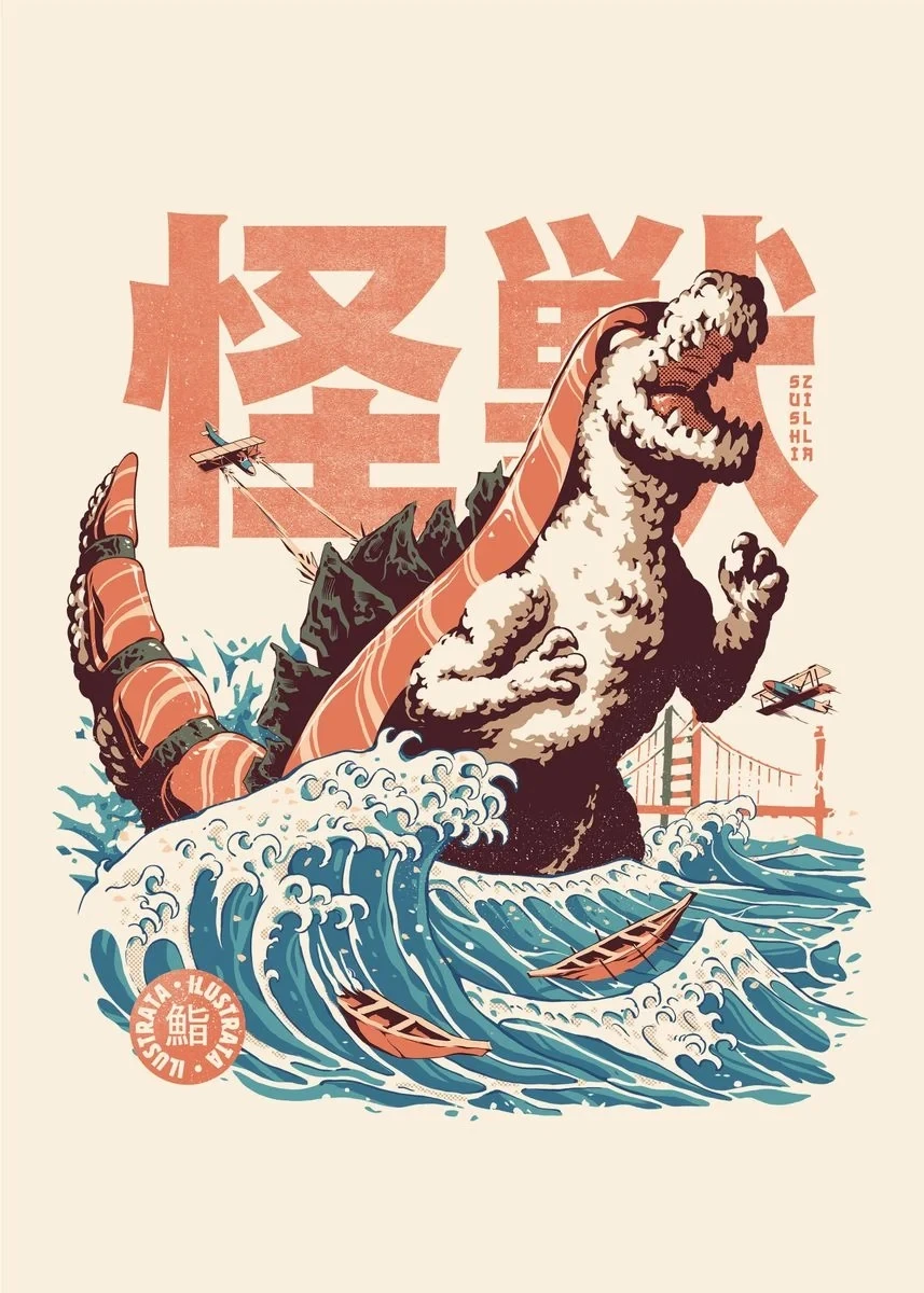 Plakat Kaiju z japońskim jedzeniem do kuchni Wzór 11