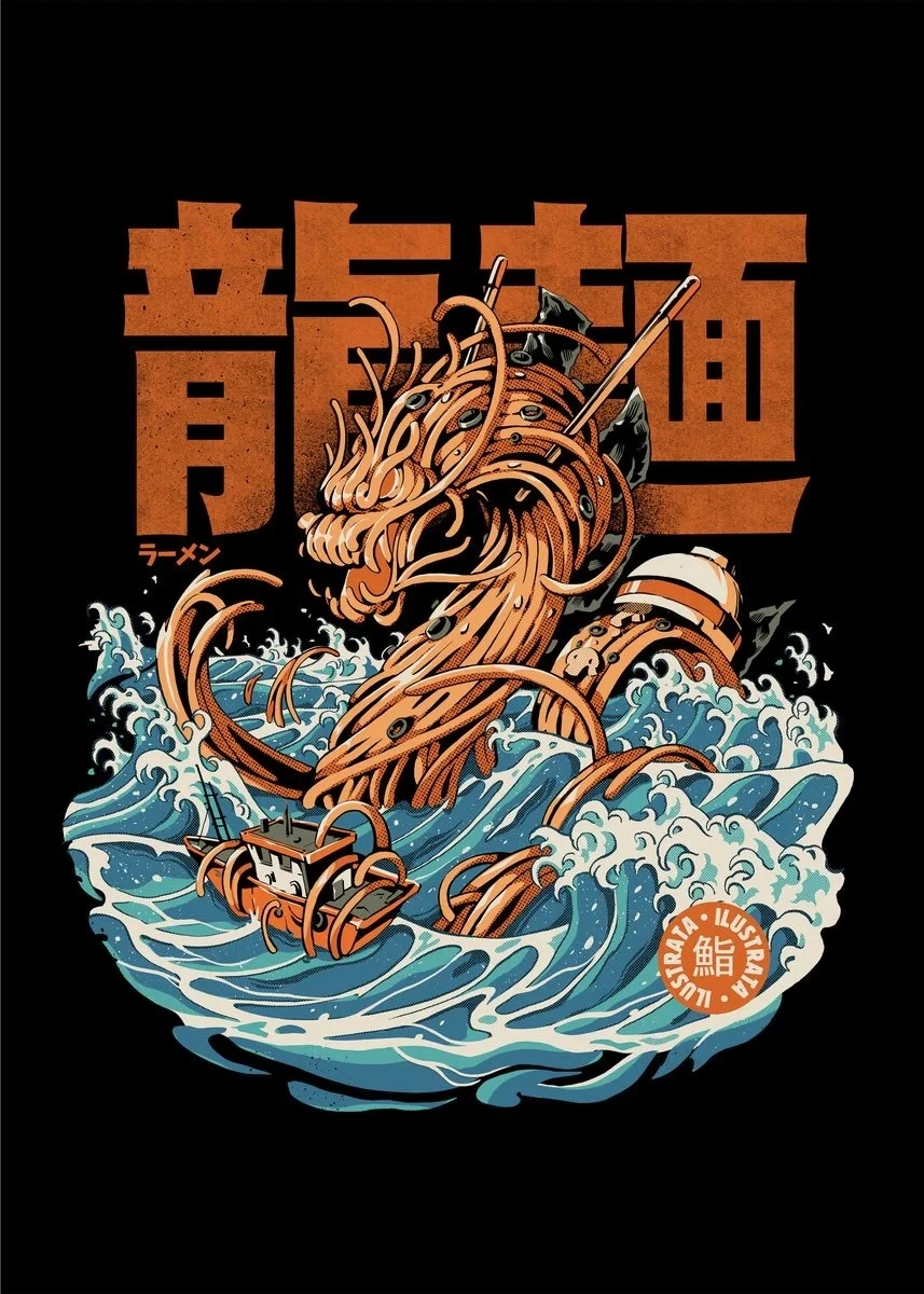 Plakat Kaiju z japońskim jedzeniem do kuchni Wzór 5