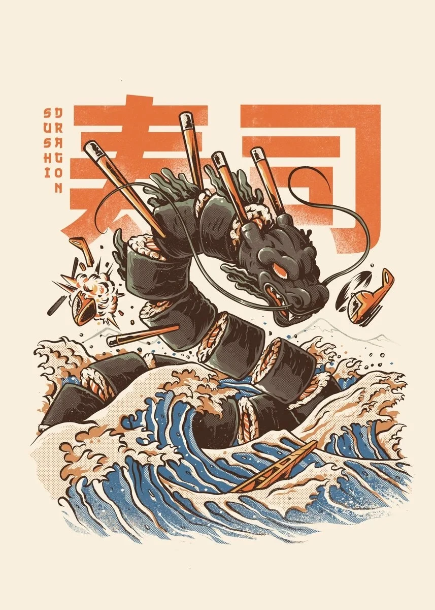 Plakat Kaiju z japońskim jedzeniem do kuchni Wzór 6