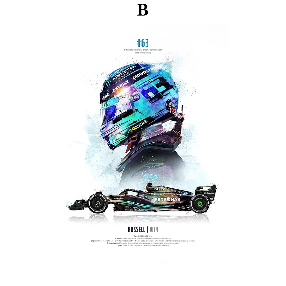 Plakat kask F1 - akwarelowa grafika wyścigowa Wzór 5