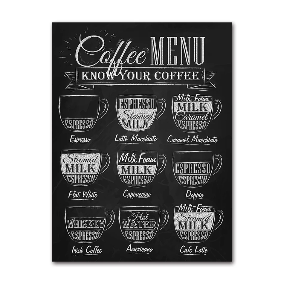 Plakat Kawa Menu czarno-biały w stylu skandynawskim Wzór 3