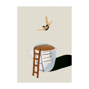 Plakat Coffee Diver – nurek w filiżance kawy Wzór 1