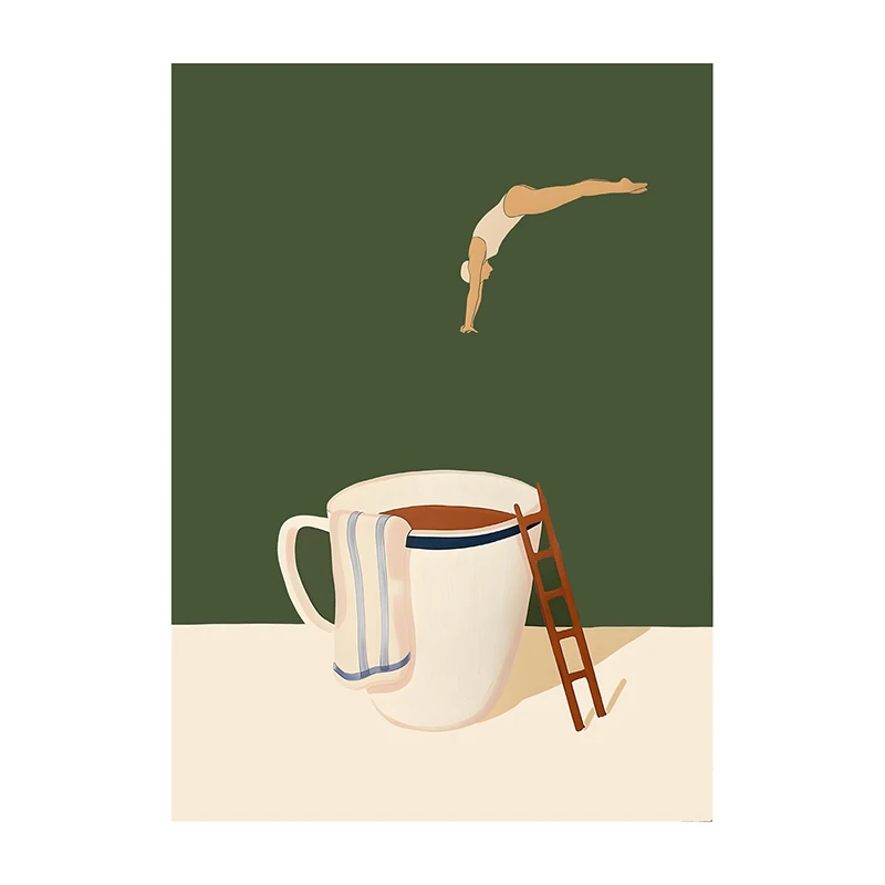 Plakat Coffee Diver – nurek w filiżance kawy Wzór 2