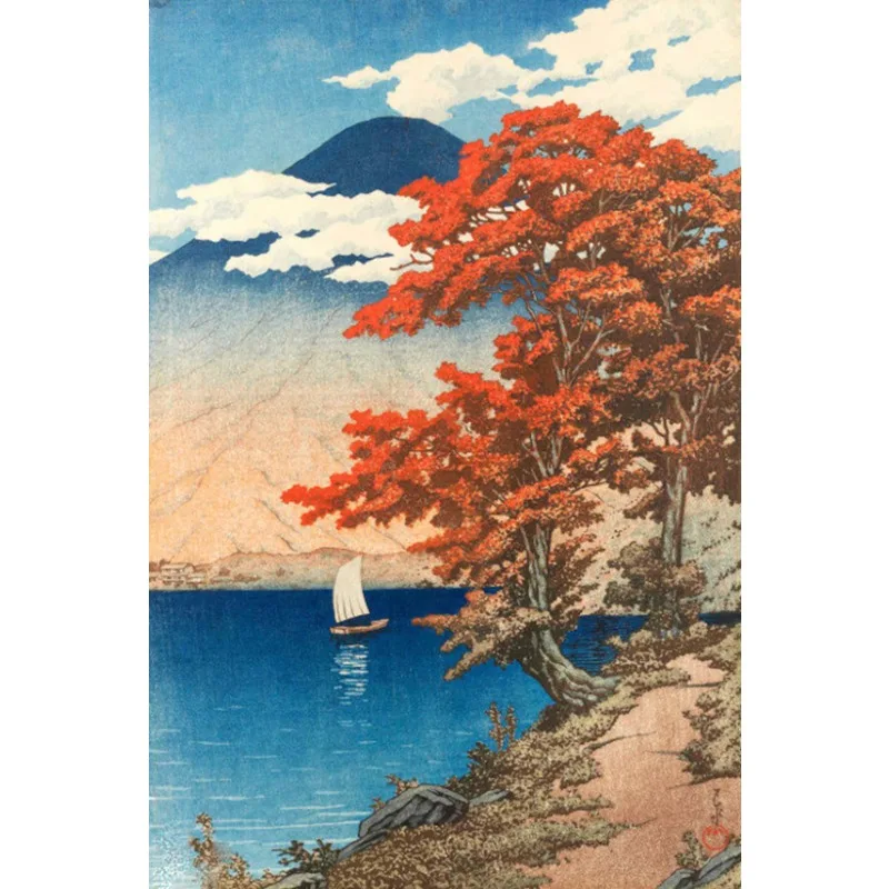 Góra Fudżi i wiśnie Kawase Hasui Szary