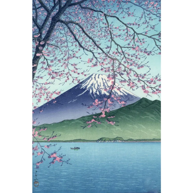 Góra Fudżi i wiśnie Kawase Hasui żółty
