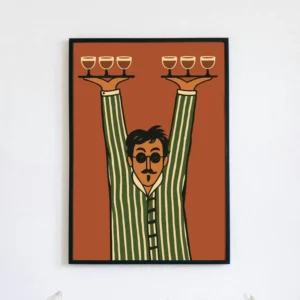 Plakat kelner minimalistyczny do kuchni i baru Jasnoszary