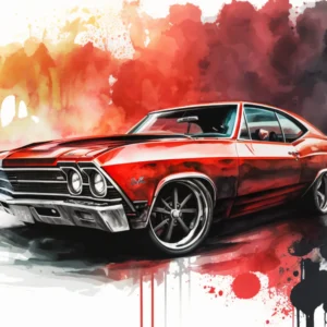 Plakat z klasycznym samochodem Chevrolet akwarela Wzór 1