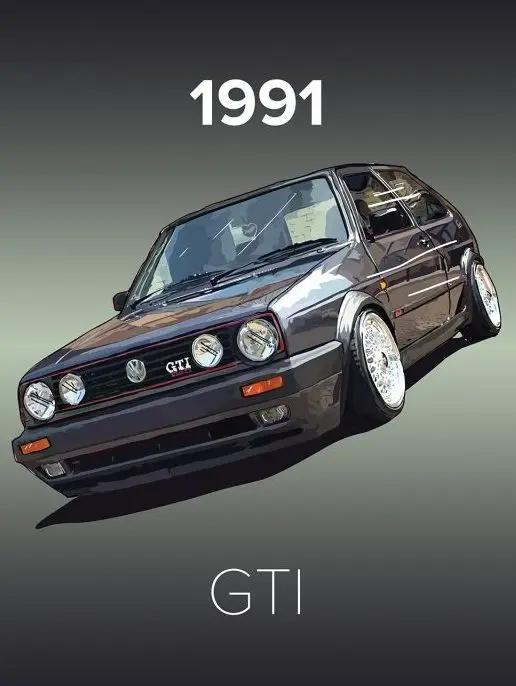 Plakat klasyczny samochód GTI lata 80. Wzór 1