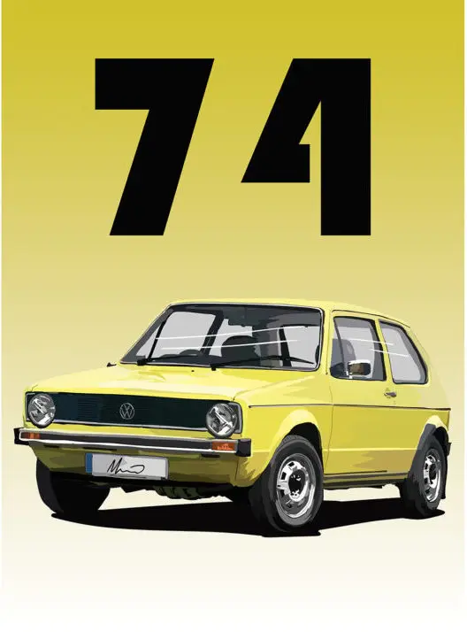 Plakat klasyczny samochód GTI lata 80. Wzór 3