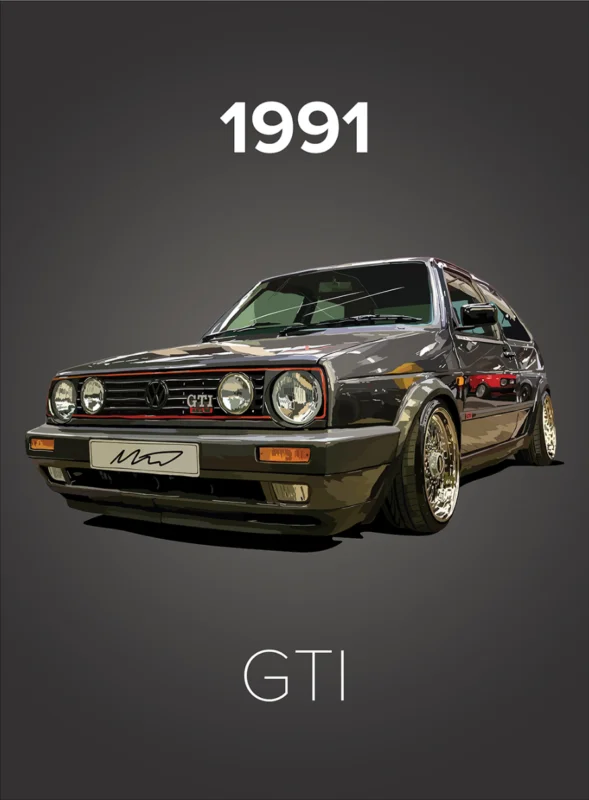 Plakat klasyczny samochód GTI lata 80. Wzór 7