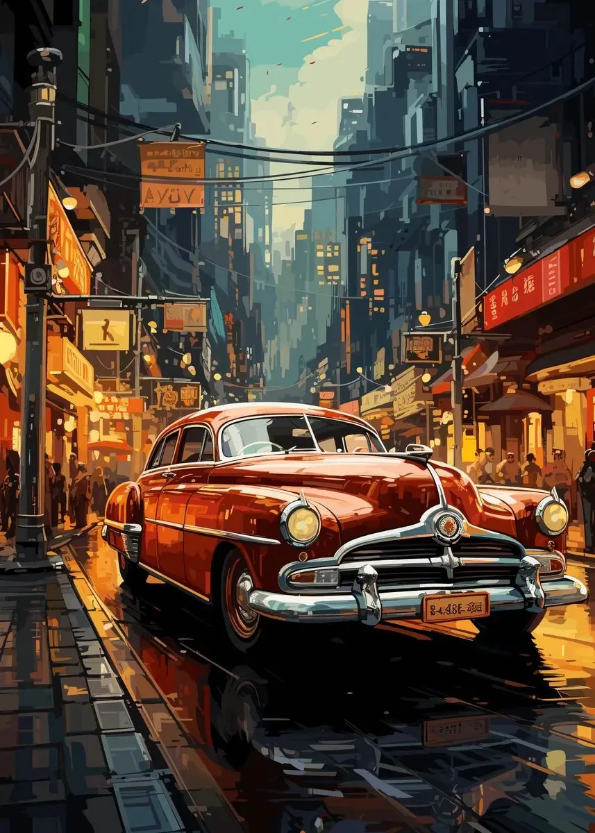 Plakat klasyczny japoński samochód retro Zielony