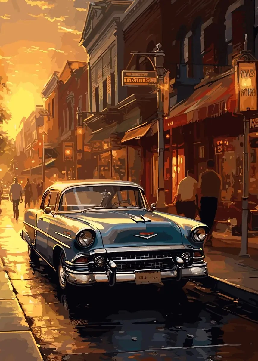 Plakat klasyczny japoński samochód retro żółty