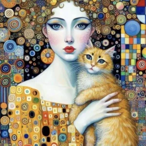 Plakat Gustav Klimt – kobieta z kotem Wzór 1