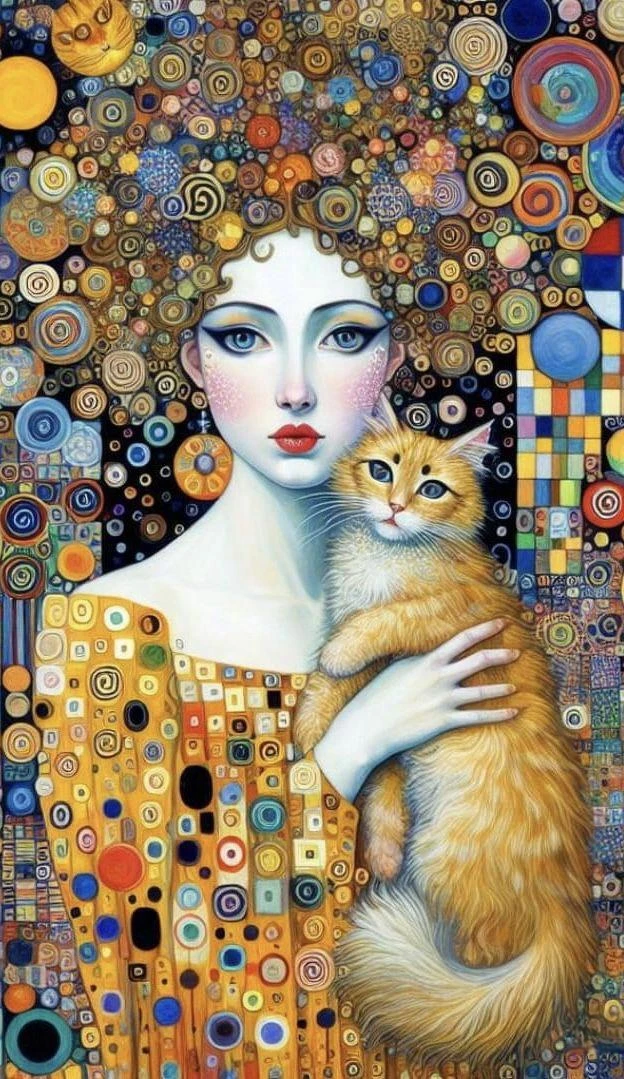 Plakat Gustav Klimt – kobieta z kotem Wzór 1