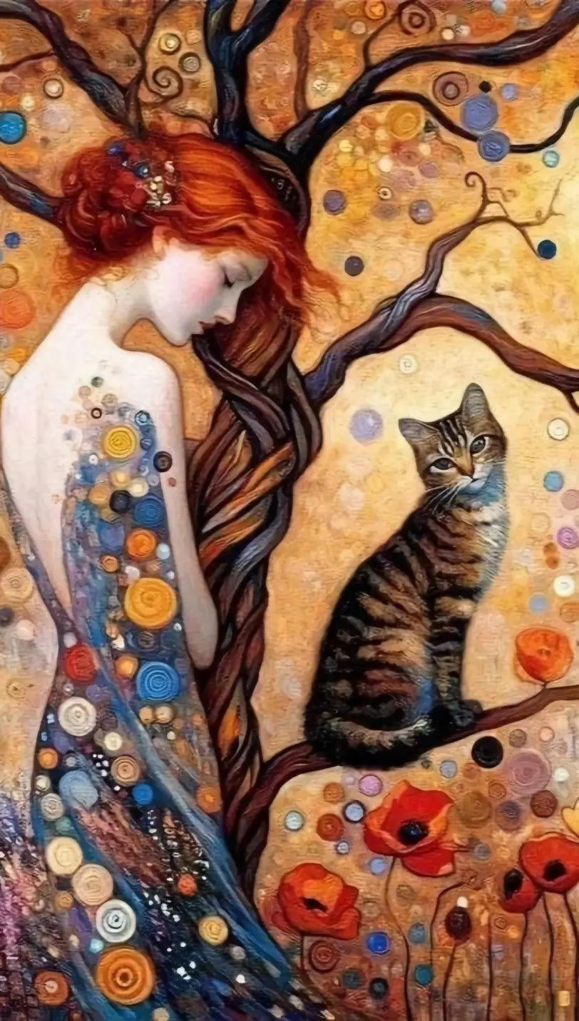 Plakat Gustav Klimt – kobieta z kotem Wzór 2